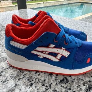 Asics men’s Gel-Lyte lll GS Strong Blue and Red Sneakers size 6.5